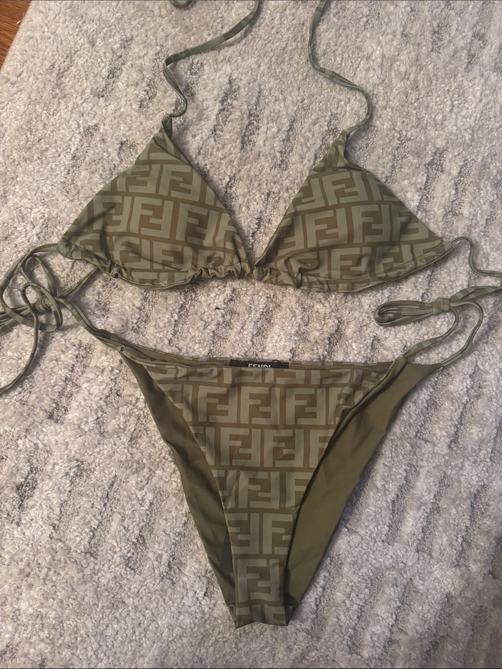 Fendi Olive Green Monogram Tie Bikini